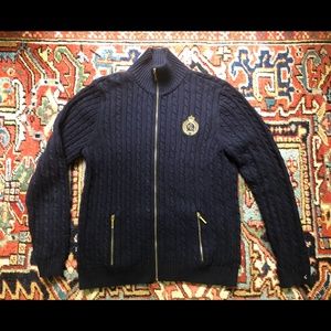 Ralph Lauren Blue Cable Knit Zip Sweater XL